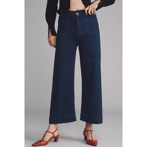 Maeve The Colette Crop High Rise Wide Leg Jeans Sz 31 Dark Wash Sparkle - Picture 1 of 6